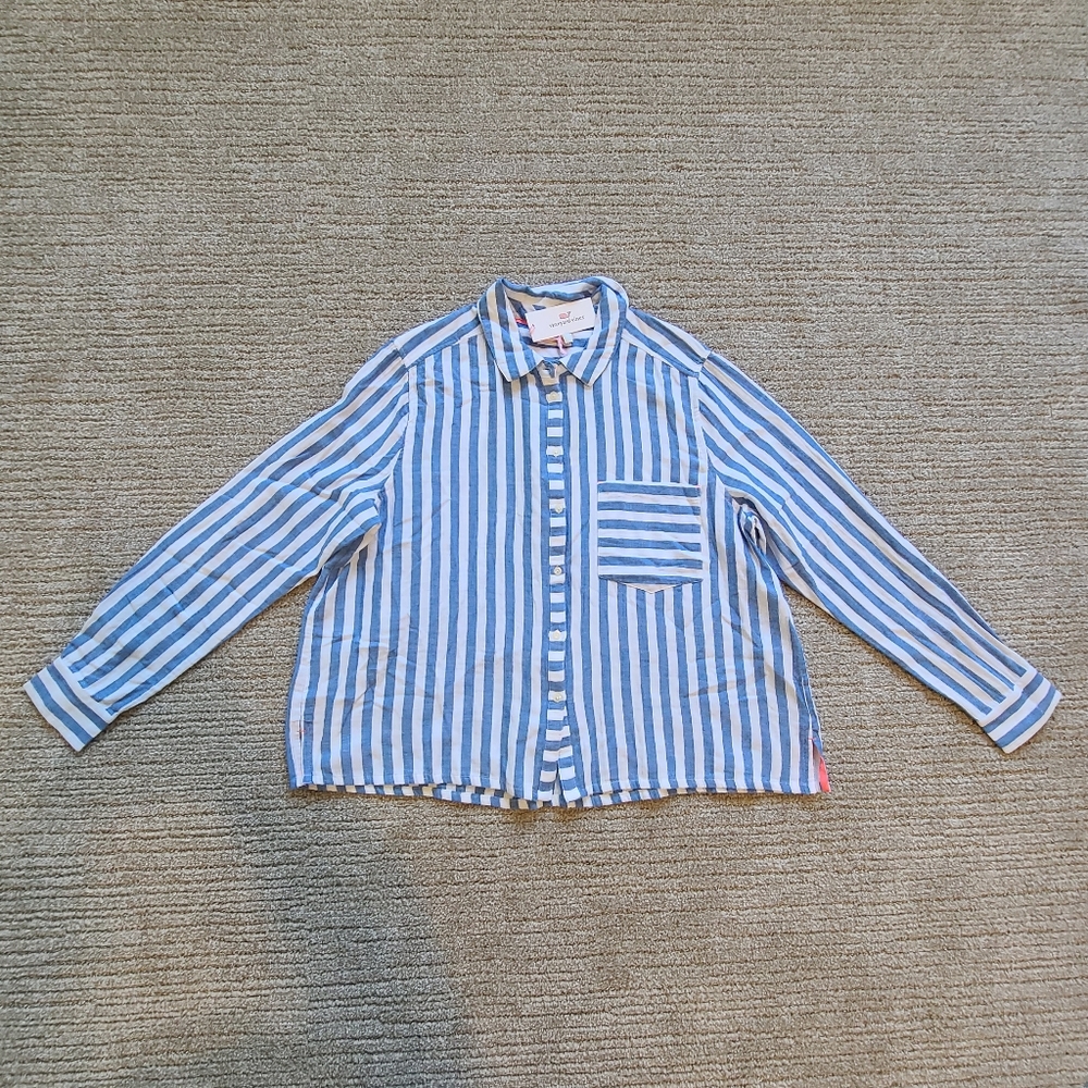 NWT 100% Cotton Vineyard Vines Gauze Button Down Ocean Sky White Cap Sz XL